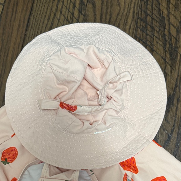 Carter's Pink Strawberry Print Swimsuit, Hat Included - Picture 8 of 9